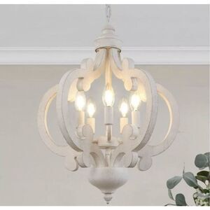 Distressed White Rustic Wood Shabby Chic Farmhouse Chandelier